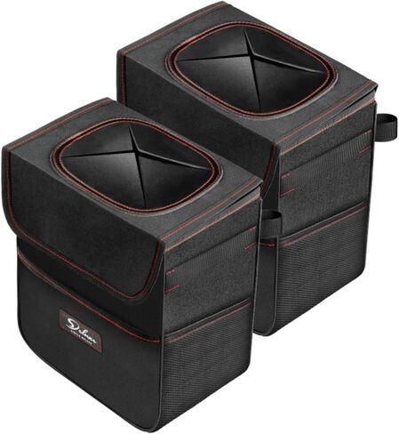 Simple Deluxe Car Trash Can with Storage Pockets, Leak-Proof Car Garbage Can with Adjustable Straps, Collapsible, Portable and Waterproof Trash Bag for Car, 3 Gallon, Black in Saudi Arabia