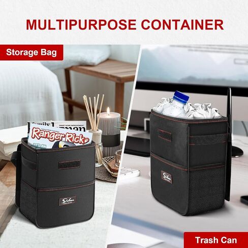 Simple Deluxe Car Trash Can with Storage Pockets, Leak-Proof Car Garbage Can with Adjustable Straps, Collapsible, Portable and Waterproof Trash Bag for Car, 3 Gallon, Black in Saudi Arabia
