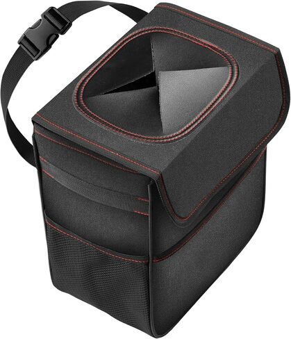 Simple Deluxe Car Trash Can with Storage Pockets, Leak-Proof Car Garbage Can with Adjustable Straps, Collapsible, Portable and Waterproof Trash Bag for Car, 3 Gallon, Black in Saudi Arabia