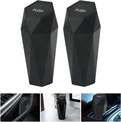 Car Trash Can with Lid,Car Cup Holder Trash Can,Leakproof New Car Dustbin Diamond Design,Garbage Bin Mini Trashcan for Car, Vehicle Waste Holder Organizer for Car,Home, Office, Kitchen (2 Gold) in Saudi Arabia