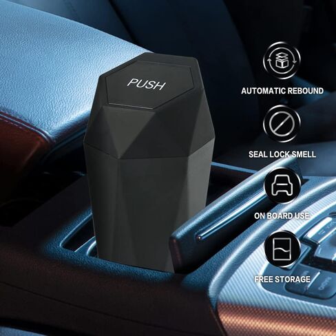 Car Trash Can with Lid,Car Cup Holder Trash Can,Leakproof New Car Dustbin Diamond Design,Garbage Bin Mini Trashcan for Car, Vehicle Waste Holder Organizer for Car,Home, Office, Kitchen (2 Gold) in Saudi Arabia