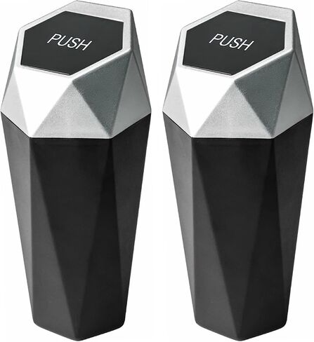 Car Trash Can with Lid,Car Cup Holder Trash Can,Leakproof New Car Dustbin Diamond Design,Garbage Bin Mini Trashcan for Car, Vehicle Waste Holder Organizer for Car,Home, Office, Kitchen (2 Gold) in Saudi Arabia