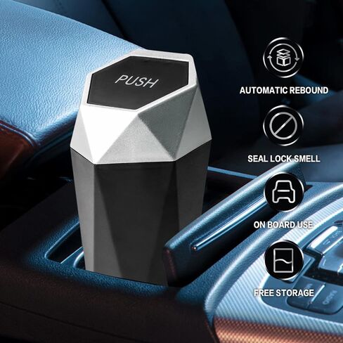 Car Trash Can with Lid,Car Cup Holder Trash Can,Leakproof New Car Dustbin Diamond Design,Garbage Bin Mini Trashcan for Car, Vehicle Waste Holder Organizer for Car,Home, Office, Kitchen (2 Gold) in Saudi Arabia