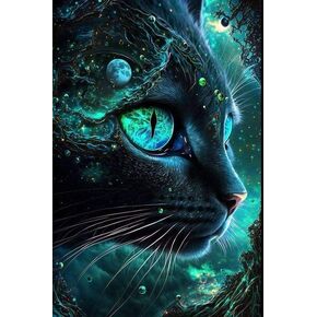 طقم فني الماس 5D Cat للمبتدئين البالغين ، DIY Full Round Diamond Painting Kit Magical Cat ، Diamond Dot Gem Art Crystal Simple ، Home Wall Decor