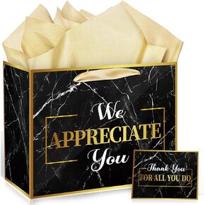 We Appreciate You Gift Bag Black Thank You for All You Do Pastor Employee Appreciation Gift Bags with Tissue Paper Card Appreciation Gift Wrapping Paper We Appreciate You Supplies for Retirement