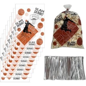 BASHOUT Basketball Party Favor Bags, 9 x 6 inches, 100 Pieces with Twist Ties, Double Sided Sports Theme