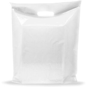 White Merchandise Plastic Shopping Bags - 100 Pack 9" x 12" with 1.5 mil Thick - Die Cut Handles - Perfect for Retail, Party Favors, Birthdays, Children Parties - Color White - Recyclable