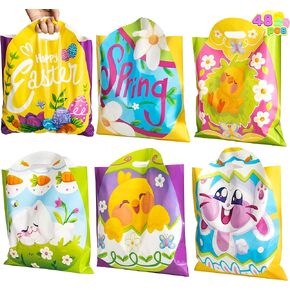 JOYIN 48 Pcs Easter Gift PE Bags 11.8" x 11.8", Egg Shaped PE Easter Gift Goodie Bags Party Treat for Egg Hunt, Kids Party Favor Supplies