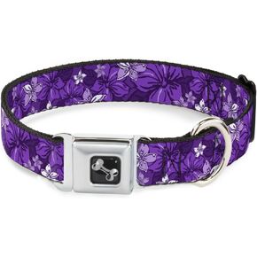 Buckle-Down Dog Collar Seatbelt Buckle Hibiscus Collage Purple Shades 15 to 26 Inches 1.0 Inch Wide, Multicolor (DC-W30877-L)