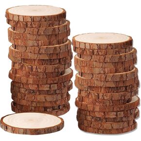 Natural Wood Slices 30 pcs 3.5."-4.0" Wood Circles for Crafts,Natural Wood Rounds, Wooden Discs Perfect for DIY, Artistic Creations & Christmas