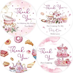 80pcs Tea Party Thank You Stickers, Let’s Par-Tea Round Stickers for Bridal Shower, Partea Birthday Stickers, Tea Thank You Stickers for Garden Tea Party Favors