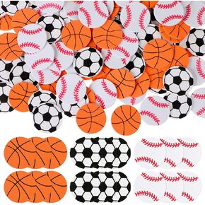 150PCS Foam Sports Balls Stickers, 3 Styles Self Adhesive Basketball Baseball Football Stickers Decals Mixed Foam Sports Stickers for Scrapbooking Ball Themed Party Decorations (1.13 Inch)