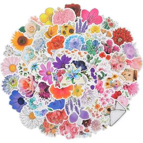 120pcs Flower Stickers Self-Adhesive Floral Stickers Vinyl Scrap Book Stickers Aesthetic Stickers Transparent Flower Decals Scrapbook Supplies for Water Bottles Junk Journal Planner Laptop
