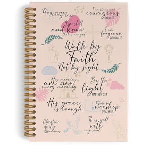 Christian Bible Spiral Notebook for Women, Walk by Faith Not by Sight Journal Notebook, Inspirational Christian Notebooks for School Work, Bible Scripture Office Supplies Gifts for Girls,5.5x8.3