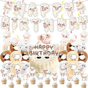 Sheep Party Decorations Set - 38 Count, White, Unisex - Adults and Children, Perfect for Birthdays, Baby Showers, General Celebrations