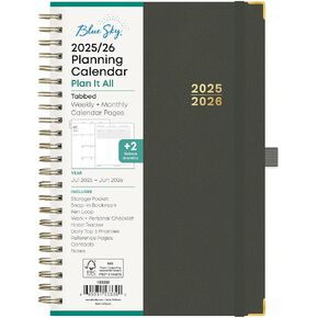 Blue Sky 2025-2026 Weekly and Monthly Academic Year Planner Calendar, July 2025 - June 2026, 5" x 8", Faux Leather Cover, Wirebound, Storage Pocket, Laminated Tabs, Imperial Rose