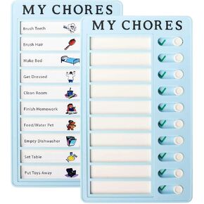 Chore Chart For Kids，2 Pcs Blue Checklist Board Detachable With 10 Blank Cardstocks Rv Reminder，Multiple Lists Visual Schedule Boy Habit Planner Tracker