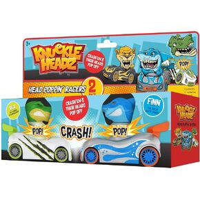 Knuckle Headz Duo Head Poppin 'Shot Quick Shot Pull Crash Derby Race Cars - Finn The Shark and Rex the Dinosaur