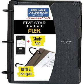 Five Star Flex Refillable Notebook + Study App, 1 Inch Binder with Customizable Cover, College Ruled Notebook and 3 Ring Binder, Hybrid NoteBinder, 200 Sheet Capacity,Purple (29326AB6)
