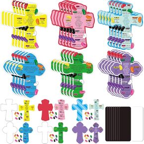 Kanayu 30 Sets Easter Cross Craft for Kids Jelly Bean Magnet Prayer Craft Kit Religious Christian DIY Arts Gifts Make Your Own Cross Kit Home Activities Sunday School Spring Party Supplies