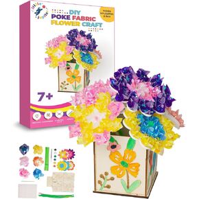 DIY Poke in Art Fabric Flower Craft - Makes 6 Flower Bouquet & Box with Paint, EVA Foam Craft Pieces, & More - Complete Kit for Kids 7-12 Years Old - Fabric Art for Kids - Poke Crafts for Girls