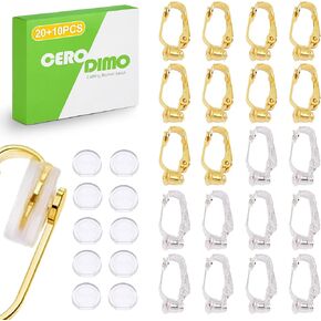 20 Pieces Clip-on Earring Converter and 10 Pieces Silicone Earring Pads, Earring Clips for Non Pierced Ears, Convert Pierced Earrings to Clip-on, Silver & Gold with Comfort Pads