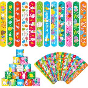 36 Pieces Easter Slap Bracelet for Kids, 12 Styles Colorful Easter Slap Wristbands Bulk for Kids Party Favors Supplies Classroom Prizes Exchange Gifts
