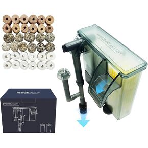 Fish Tank Filter 100GPH, HOB Aquarium Filter with Adjustable Flow, Detachable 3-Stage Filtration System, Hang on Back Filter with Ceramic Ring, Sponge Filter, and Oil Skimmer, Up to 15 Gallon Tanks