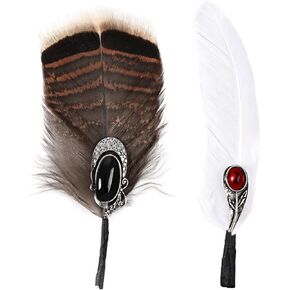 ريش القبعة للريش الحقيقي رعاة البقر مع الزخارف ثلاثية الأبعاد لـ DIY Fedora و Cigar Hat و Western Hats ، Party Christmas ، Oktoberfest ، Trilby Hats (2pcs)