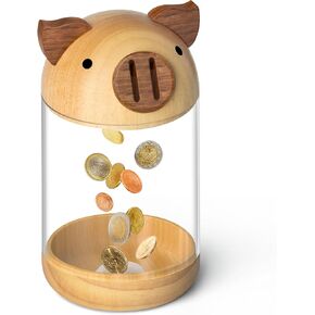 Wooden Piggy Bank for Kids, Cute Money Coin Bank for Boys Girls Toddler, Unbreakable Saving Money Jar Birthday for Kids