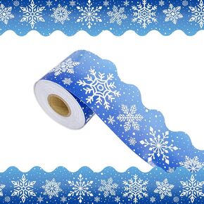 68.9 Feet Winter Snowflake Bulletin Board Borders, Scalloped Borders Bulletin Board Border Decorative,Snowflake Rolled Border Trim，for Classroom Decoration Strips Chalkboard Wall Decor