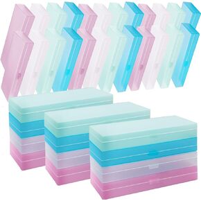 40 Pcs Frosted Plastic Pencil Box with Lid and Snap Closure for Pens Organizer and Office Stationery Supplies Bulk(White Pink Blue Green)