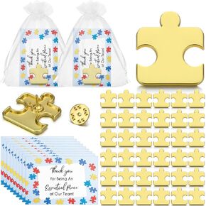 Hotop Employee Appreciation Gifts Gold Puzzle Piece Pin with Thank You Cards, Organza Bags Team Gifts for Coworkers Employee