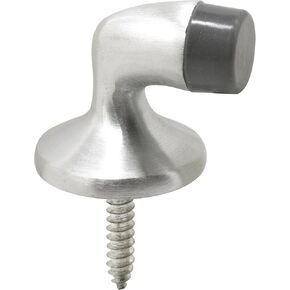 Prime-Line J 5042-M Floor Mount Door Stop, Solid Brass with Satin Chrome Finish with Grey Bumper (Single Pack)