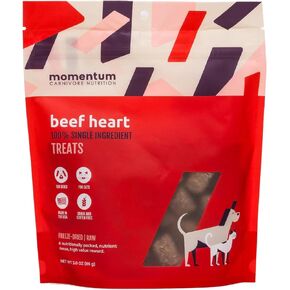 Momentum Carnivore Nutrition Freeze-Dried Beef Heart Dog Treats – Single-Ingredient, Dog & Cat Treats – High-Protein, Grain-Free– 3 oz Pack