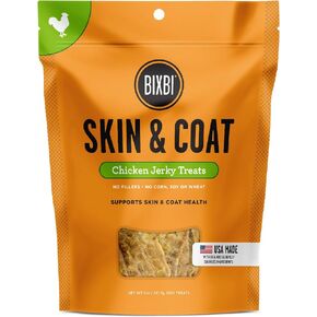 BIXBI Skin & Coat Support Salmon Jerky Dog Treats, 4 oz - USA Made Grain Free Dog Treats - Antioxidant Rich to Support Shiny, Full Bodied Coats - High in Protein, Whole Food Nutrition, No Fillers