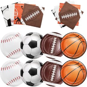 Kingrol Sports Birthday Party Supplies Set - 160Pcs Disposable Plates & Napkins for Football, Baseball, Soccer, and Basketball Themed Parties