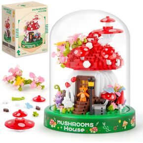 Mushroom House Building Set, Creative Mushroom Flower House Model Kits with Dust Cover, 645PCS Micro Bricks Collectible Ideals Gifts for Kids Adults 8+