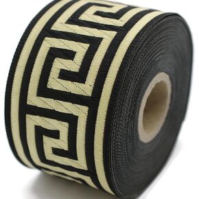 11 Yard Spool 1.96 inches Wide Black and Gold Greek Key Jacquard Trim Webbing Band Decorative Tape Drapery Banding Ribbon 50062