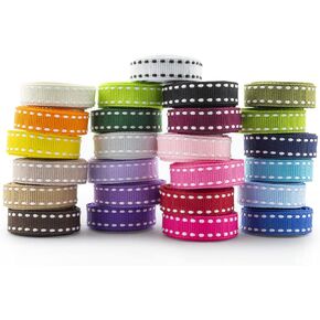 Summer-Ray 75 Yards 3/8" (9mm) Stitch Edge Grosgrain Ribbon 25 Colors Value Pack 3 Yards per Color