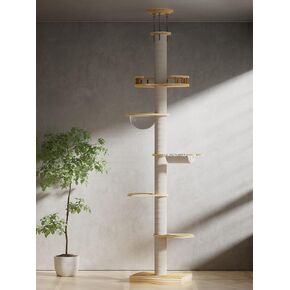 Cat Tree Floor to Ceiling Cat Towers Adjustable Height(92-118 Inches), Tall Cat Tree Natural Sisal Scratching Post, Modern Cat Tree Tower for Large Indoor Cats, Sisal Rope