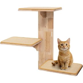 Navaris Cat Accessories Wall - شجرة قط مثبتة مع 3 منصات - أشجار تسلق القطط للقطط الداخلية - الخشب الصلب مع حصائر السيزال ورفوف القطط وسرير الأشجار - أثاث قطني أنيق