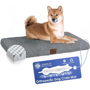 AMERICAN KENNEL CLUB Orthopedic Memory Foam Dog Crate Bed, Egg Crate Foam, Washable Cover, Non-Skid Bottom, Relieves Joint Pain, Breathable, Durable, 30x22, Brown