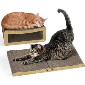 2 in 1 Cat Scratcher Cardboard Lounge,Cat Scratching Board,Multi-Functional Scratch Pad with Catnip,for Indoor Cats Resting and Playing