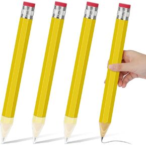 4 Pieces Wooden Giant Pencils 13.5 Inch Jumbo Pencils for Prop Large Yellow Wooden Pencils Fun Novelty Big Pencils for Students School Office Party Favors (4 PCS, Yellow)