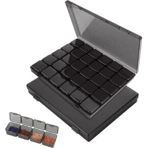 60 Slots 2PCS 30 Grids Diamond Painting Storage Containers, Plastic Bead Storage Container with Lids, Diamond Art Storage for Beads, Glitter, Slime, Paint, Seed (Black)
