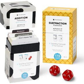 Think Tank Scholar 346 Addition and Subtraction Flash Cards Set - 2 Math Dice (Award Winning) All Facts Color Coded, for Kids in Kindergarten, 1st, 2nd, 3rd Grade Class or Homeschool - Games & Chart