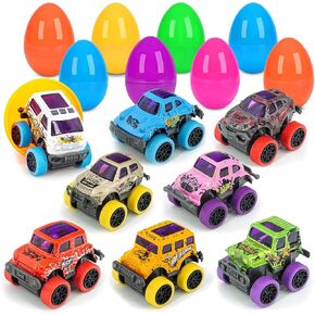 Easter Basket Stuffers for Boys Age 3-6 – Pull Back Monster Trucks for Easter Egg Hunt, Party Favors, and Prefilled Easter Eggs, Set of 8