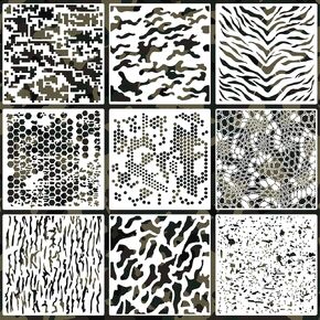 Giantree 9Pcs Camo Stencil for Painting on Wood, 12 Inch Reusable Camo Paint Stencils Painting Crafts Templates for Painting on Wood, Floor, Wall, and Furniture