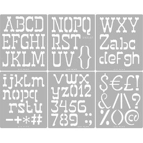 Aleks Melnyk No.53 Pyrography Stencils, Wood Burning 6 PCS Templates, Letters, Engraving Wood and Patterns, Alphabet and Number, Lettering, Letting, Stainless Steel Journal Stencils